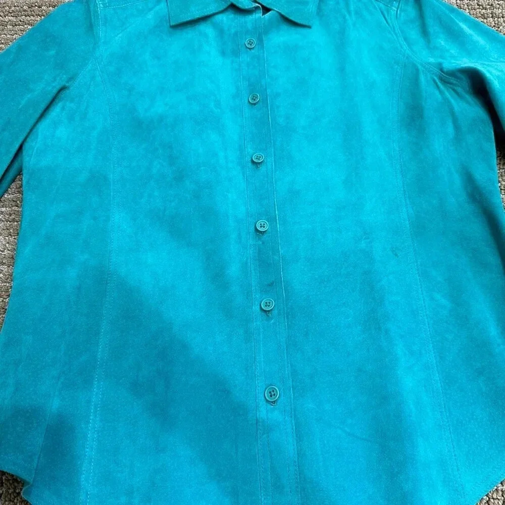 Vintage Turquoise Suede Shirt Jacket - Picture 2 of 6